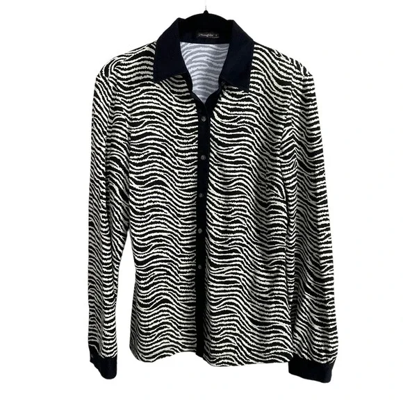 J.McLaughlin Women's S Black Ivory Collared Long Sleeve Stretch Knit Top - Picture 1 of 6